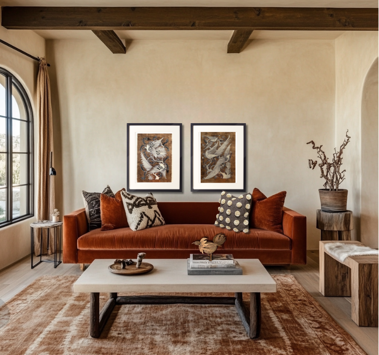 Living room with a brown sofa, coffee table, and decorative pillows, featuring the brand 'La Semilla'.